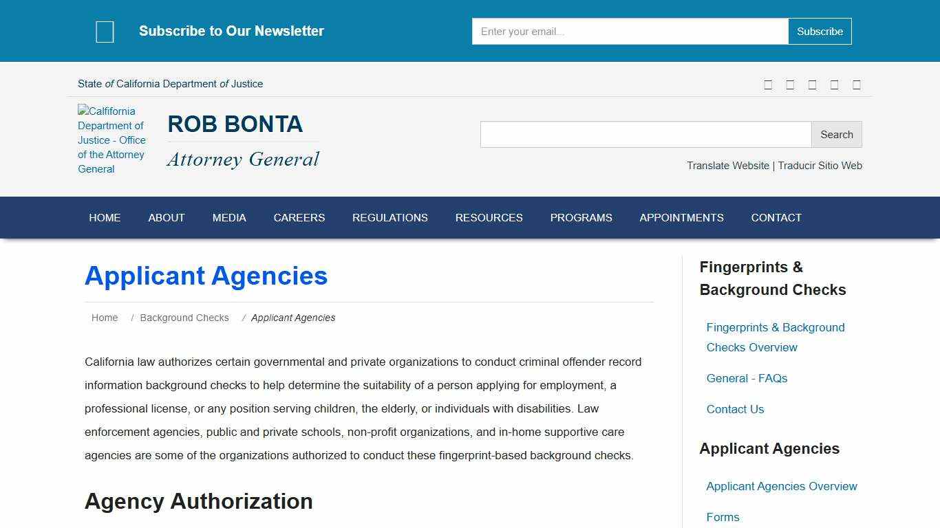 Applicant Agencies | State of California - Department of Justice - Office of the Attorney General